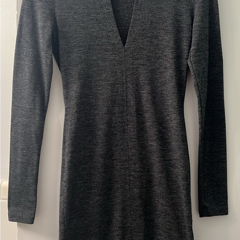 Charcoal Gray V-Neck Long Sleeve Dress